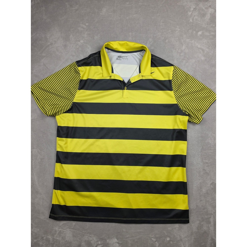 Nike Golf Polo Mens 2XL Yellow Striped Dri-Fit Short Sleeve Performance 833059
